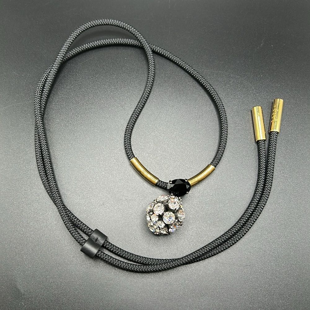 LIKE NEW!  MARNI Italy Crystal Sphere Ball Corded Necklace Black Gold